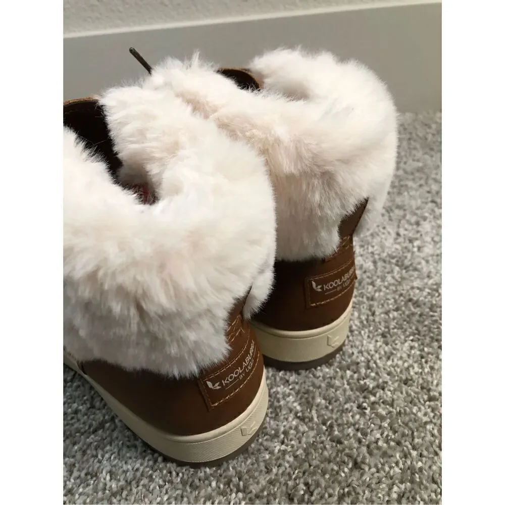 Koolaburra UGG Suede Tynlee Fuzzy Waterproof Boots Chestnut Women’s Size 8